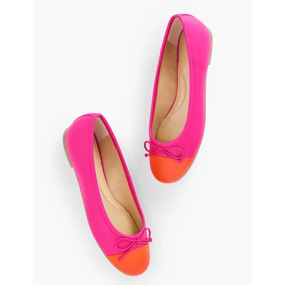 Talbots Blair Cap Toe Nappa Ballet Flats Womens 9 Pink Colorblock Leather Office